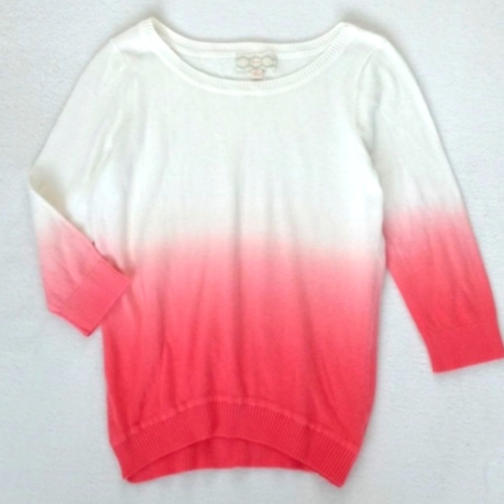 Pink Rose Women’s Pink & Off White Ombre /Tie Dye Effect 3/4 Sleeve Sweater S